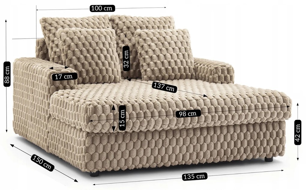 Fotel Wypoczynkowy Sofa KOBEL Brązowy Pluszowy Nowoczesny