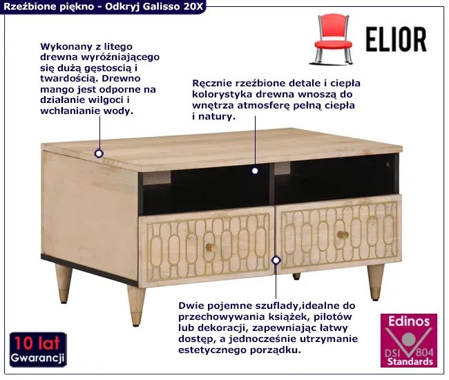 Prostokątny niski stolik kawowy z szufladami - Nolen 20X