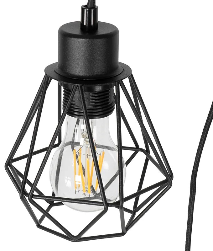 Lampa podłogowa rustykalna czarna z drewnem 2-światłowa - Chon Rustykalny / Vintage Oswietlenie wewnetrzne