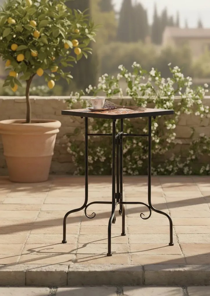 Terakotowo-czarny stolik mozaikowy D8-P41