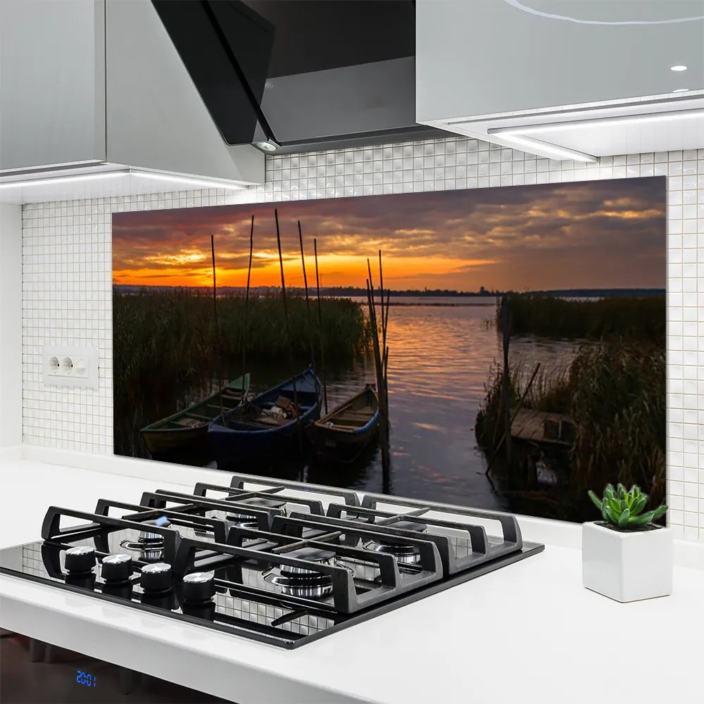 Panel Szklany Łodzie na Trawiastym Brzegu