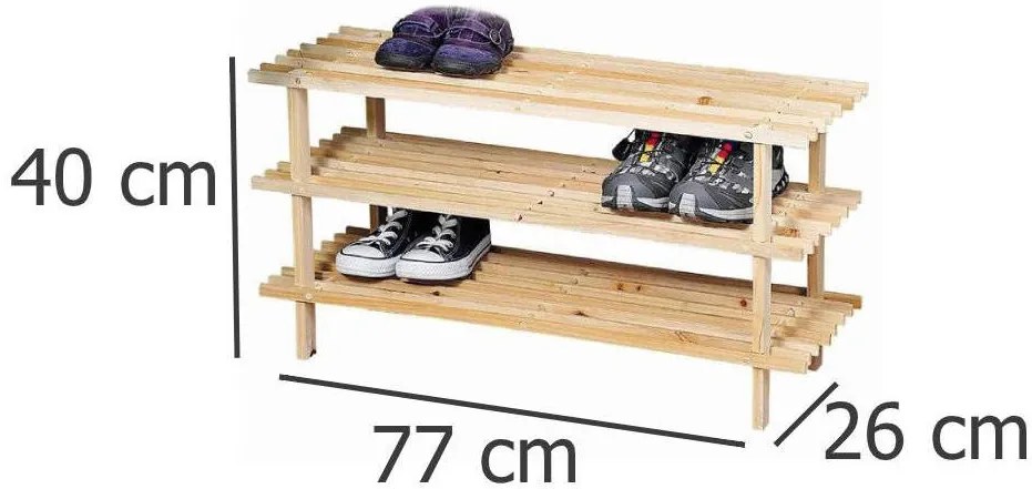 Gustowny stojak na buty z drewna sosnowego, regał na buty, szafka na buty do przedpokoju, półka na buty, drewniana półka, KESPER