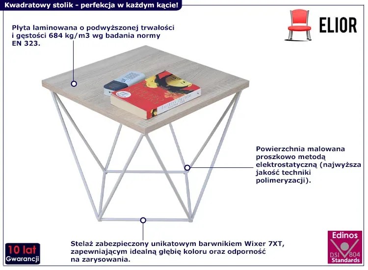 Minimalistyczny stolik druciany dąb sonoma + biały - Mokita 5X