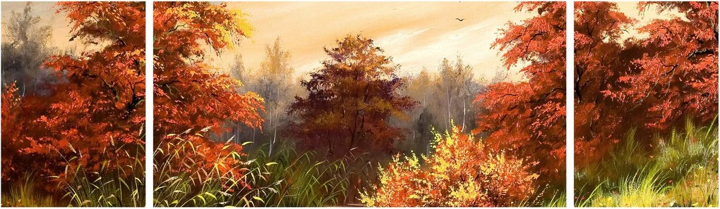 Obraz rzeki w jesiennym krajobrazie, obraz olejny (170x50 cm)