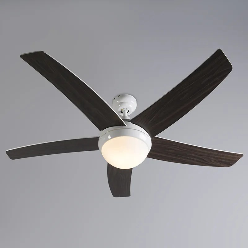 Wentylator sufitowy z lampa i pilotem biały z drewnianym nadrukiem 132 cm z pilotem - Cool Nowoczesny Oswietlenie wewnetrzne