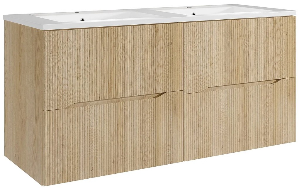 Podwieszana szafka łazienkowa prążkowana z umywalką wpuszczaną - Jasny naturalny - 120 cm - ORISO