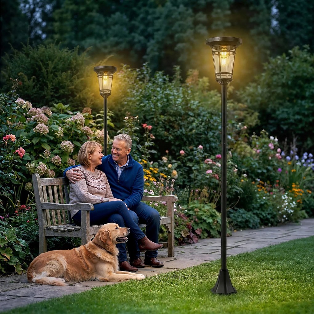 Outsunny Solarny zestaw 2 lamp stojących 180 cm z 2 trybami jasności i czujnikiem światła, IP44 | Aosom PL