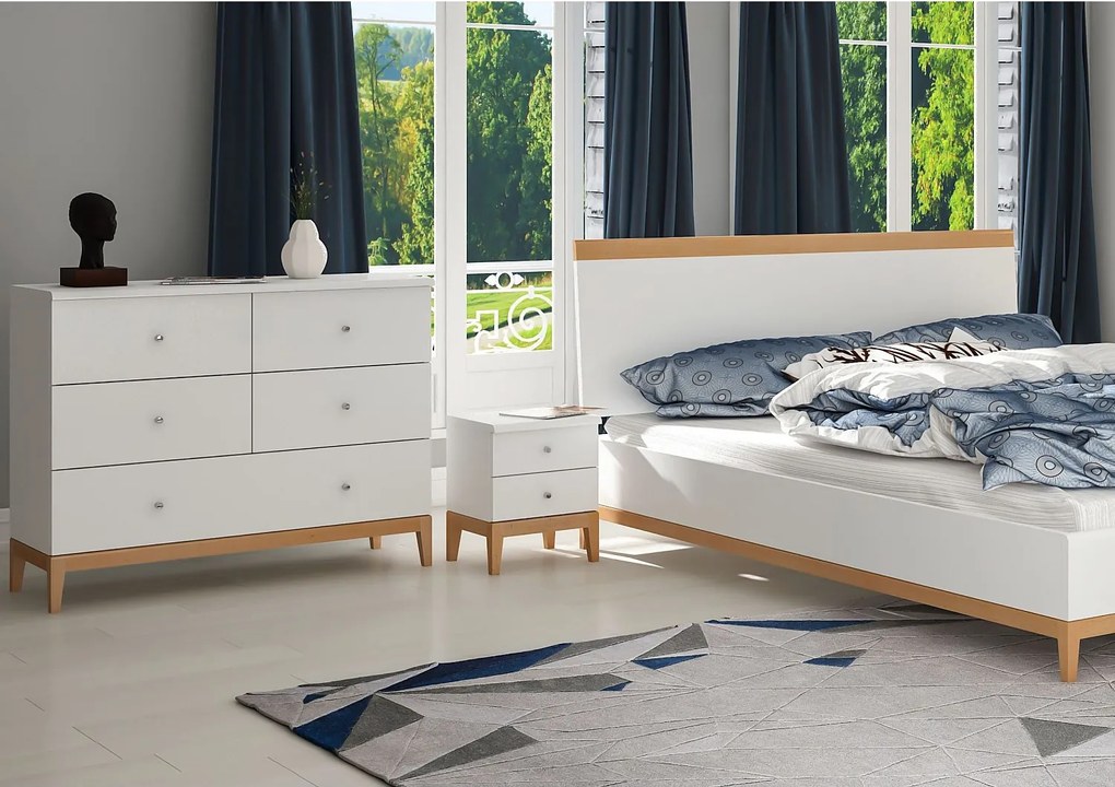 Komoda LIVIA 120 5S biała/buk