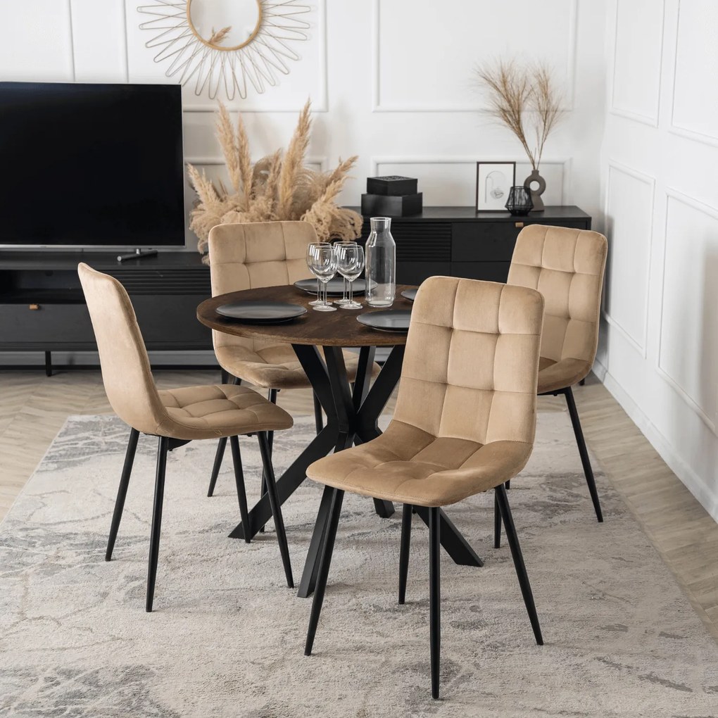 Stół Okrągły LAUREN 90 cm Dąb Rustykalny/Czarny Loft Nowoczesny