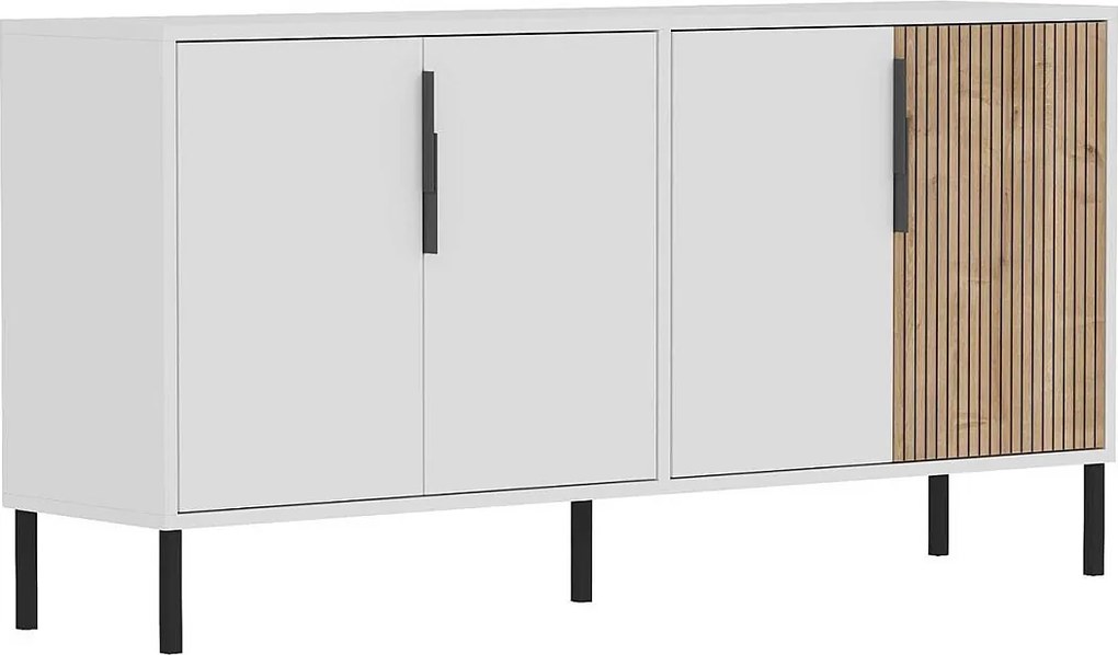 Komoda – 150 cm x 75 cm x 36 cm – Dąb biały i szafirowy – Płyta wiórowa i metal