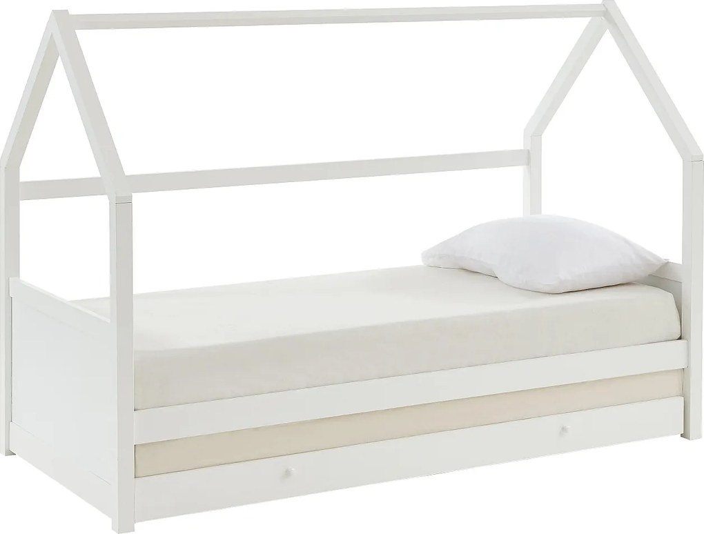 Łóżko wysuwane domek 2 szuflady 2 x 90 x 190 cm – Drewno sosnowe – Białe – CHORI