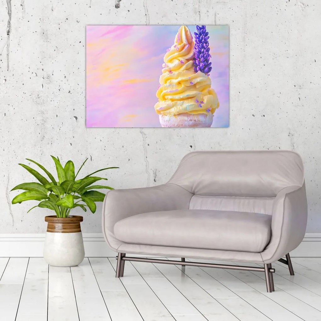 Obraz na szkle - Lody z lawendą (70x50 cm)