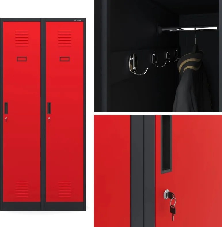 Szafa socjalna czterokomorowa Kacper 80x50x180 cm antracyt/czerwony