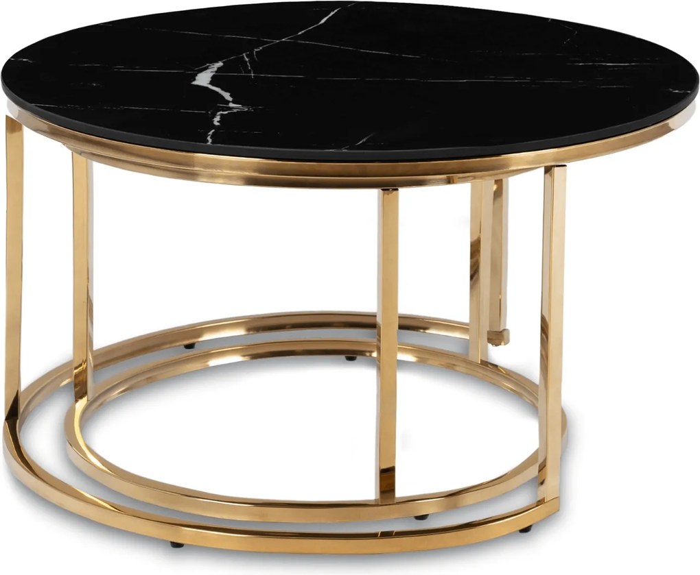 Zestaw Stolików Kawowych MILANO 60 cm/80 cm Czarny Marmur/Złoty Glamour