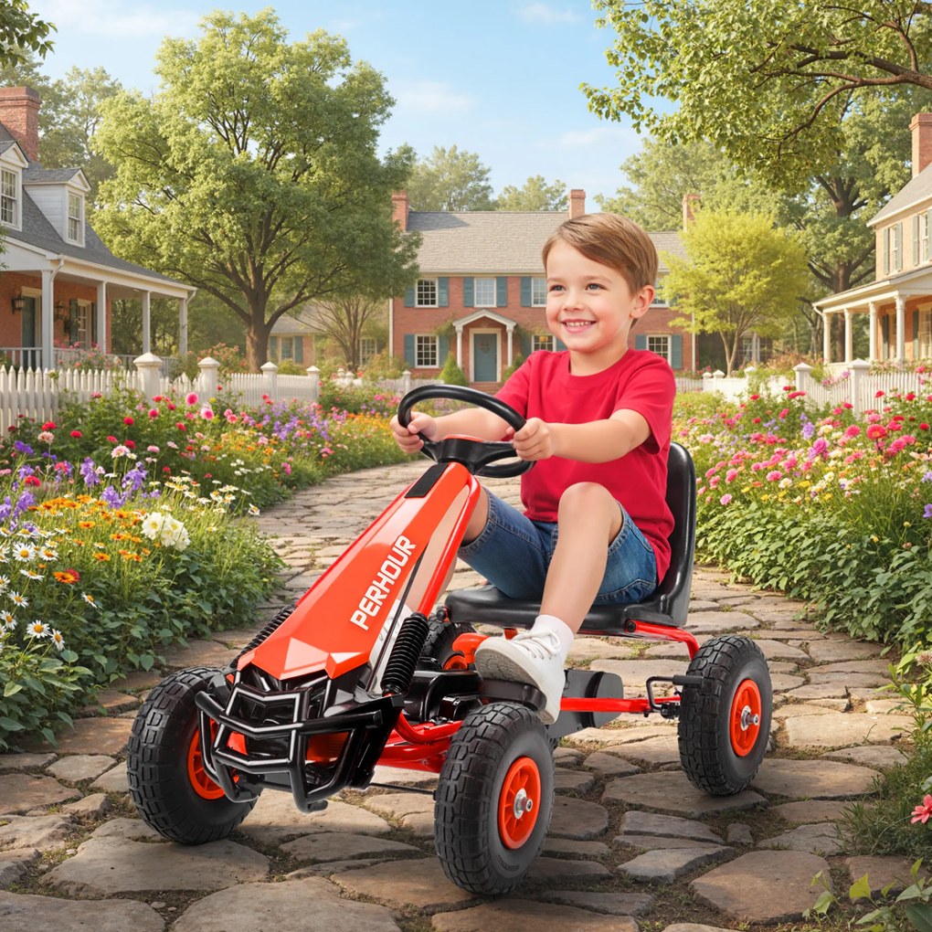 AIYAPLAY Gokart na pedały dla dzieci, regulowane siedzenie, opony EVA, hamulec, sprzęgło, 3-8 lat, Czerwony