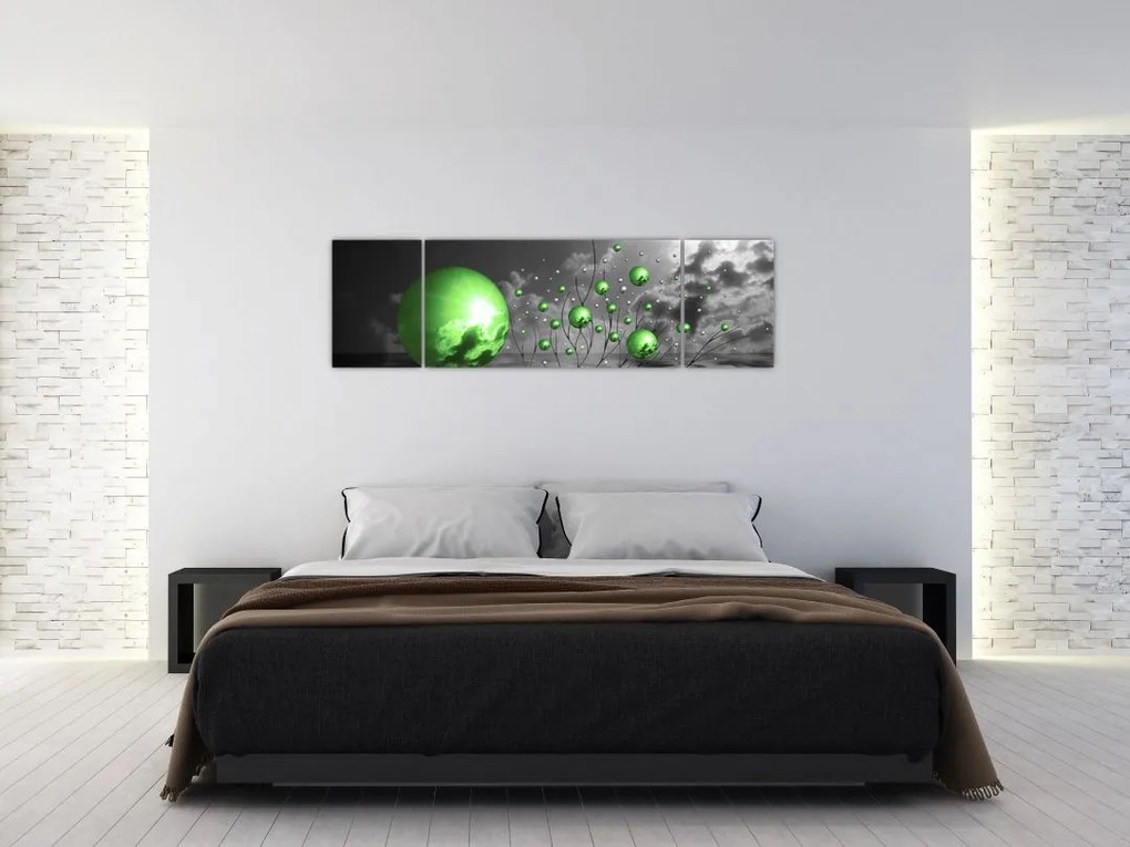 Obraz zielonych abstrakcyjnych kul (170x50 cm)