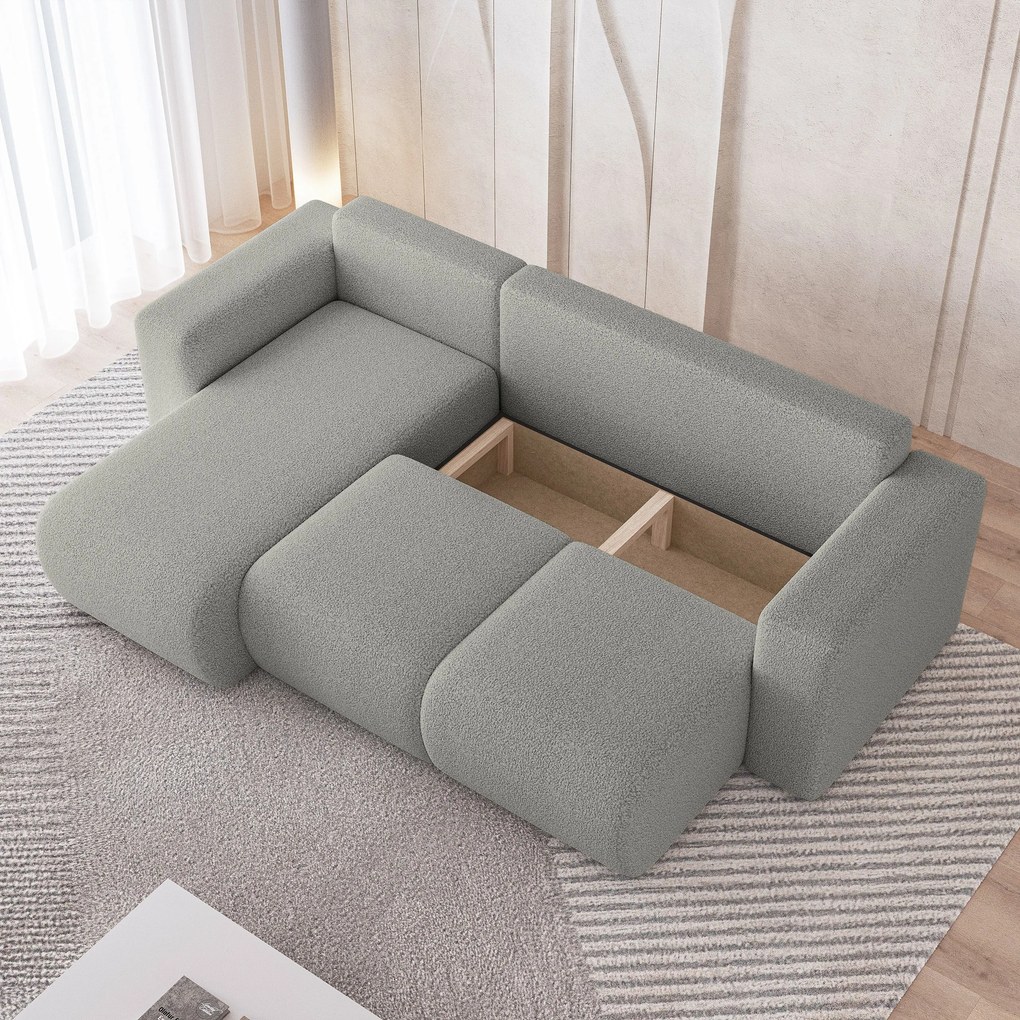 Masseno Narożnik RINOVA z funkcją spania i pojemnikiem na pościel Narozniki L, Rozkładana sofa - Jasnoszary, QUELLE 83