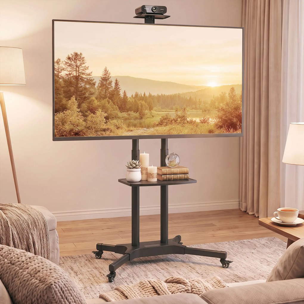 HOMCOM Stojak TV na kółkach do telewizorów 81,3–190,5 cm Regulowany stojak TV z 2 półkami, metal, max. VESA 400x600mm | Aosom PL