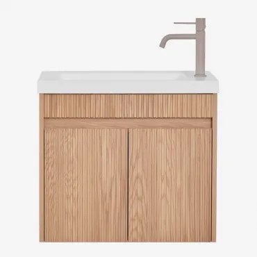 Zestaw Wiszących Mebli Łazienkowych Zintegrowany Z Umywalką Narek Popielaty Brąz & Bezlusterkowiec & Mokka - Sklum