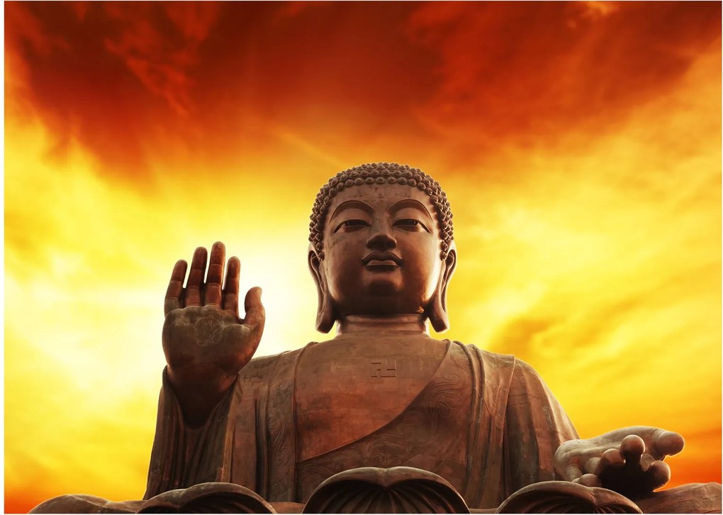 Obraz na szkle - Budda z czerwonym i żółtym tłem (70x50 cm)