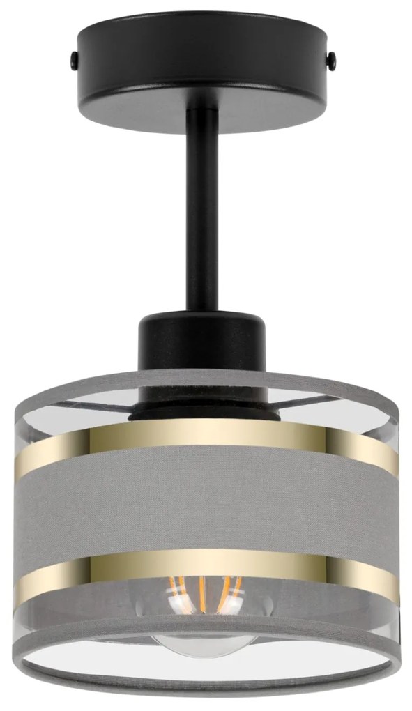 Lampa sufitowa czarna jednopunktowy spot z szarym abażurem T-1010SC-GR