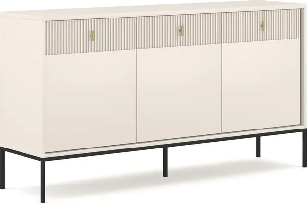 Komoda do Salonu Sypialni MARCOS 154 cm Kaszmir Ryflowana Trzydrzwiowa z Szufladami Nowoczesna