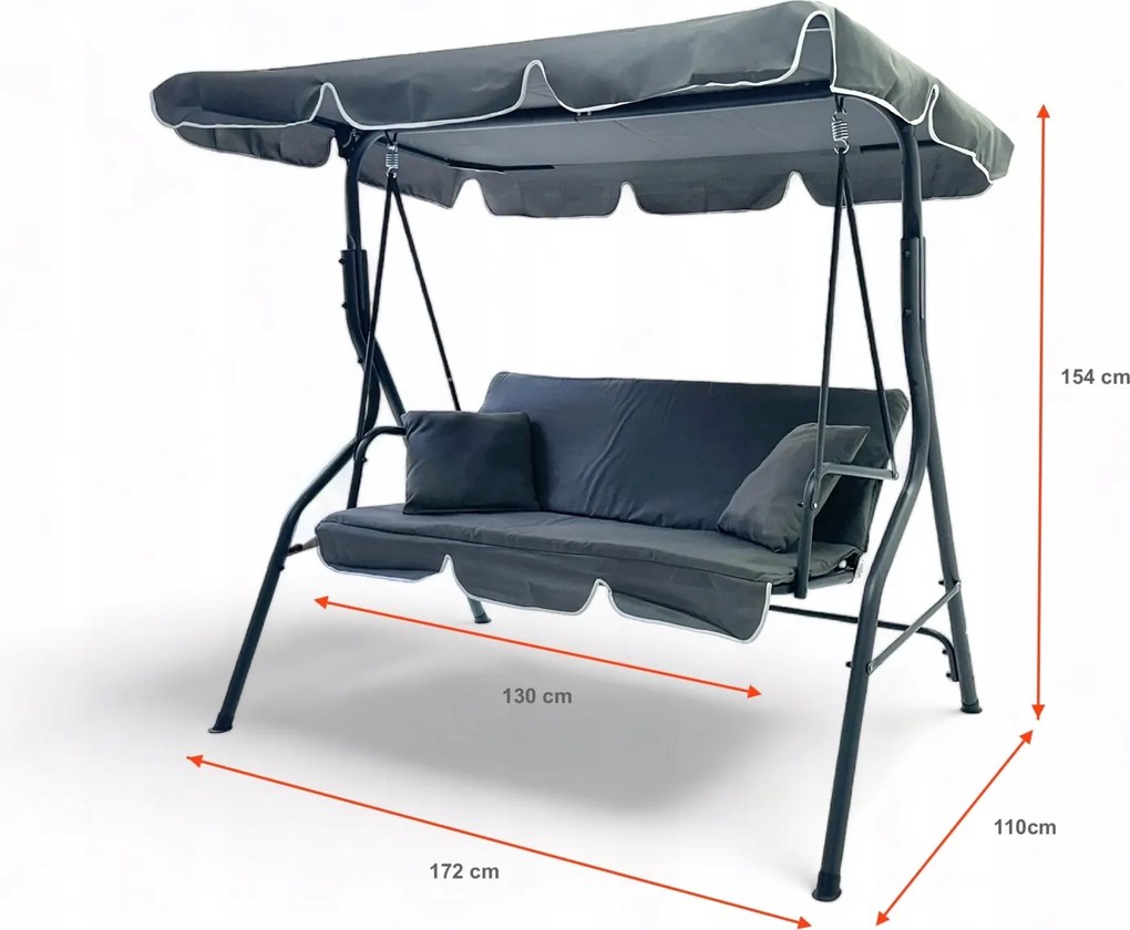 Huśtawka ogrodowa 3-osobowa Puerto MAS-4003A, szara