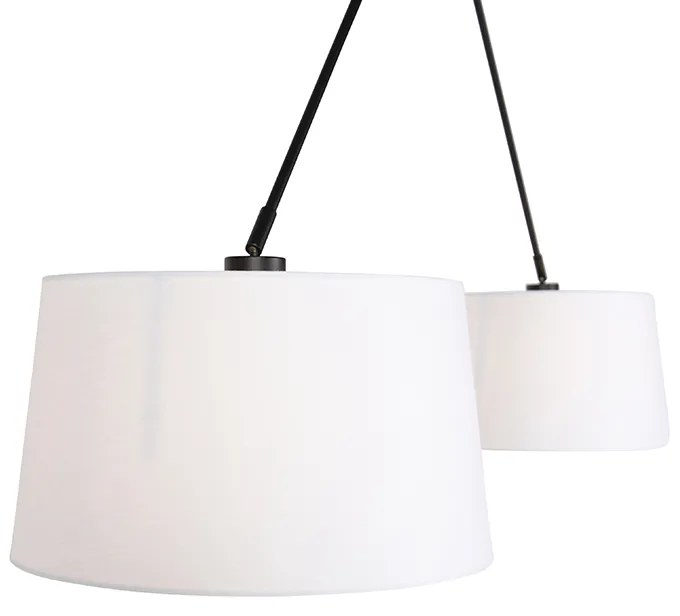 Lampa wisząca czarna z białymi abażurami z lnu 35 cm 2-światłowa - Blitz Nowoczesny Oswietlenie wewnetrzne