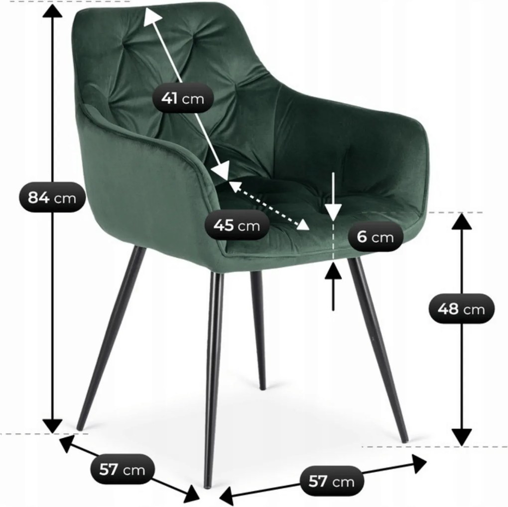 Krzesło Tapicerowane do Salonu MODESTO Zielone Welurowe Nowoczesne Loft