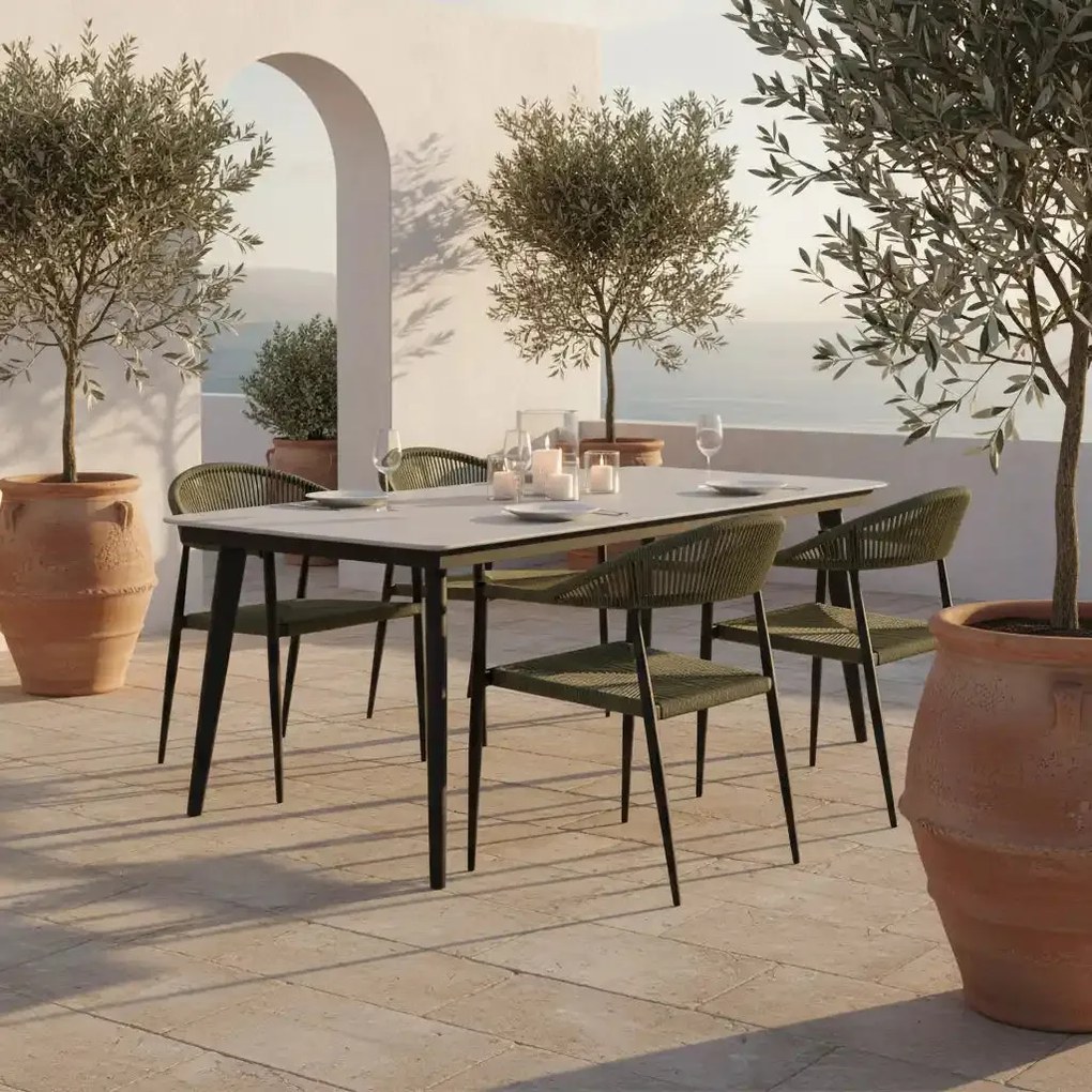 Krzesło Ogrodowe Grafitowe 56x60x78 cm Plecione Zielone Sznurki Nowoczesne