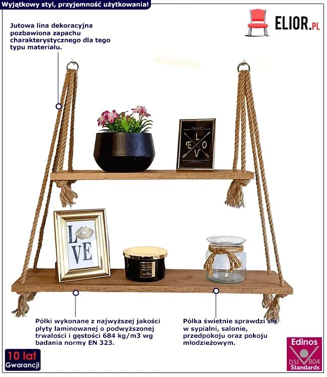 Półka kuchenna w stylu boho dąb craft złoty - Jetta