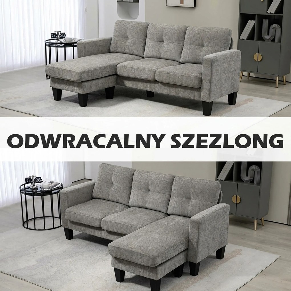 HOMCOM narożnik sofa w kształcie L z odwracalną chaiselongue tapicerowana tkaniną lnianą wygodna kanapa brązowa | Aosom PL
