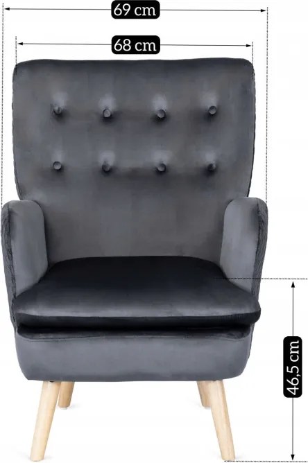 Fotel Uszak Wypoczynkowy SANTOS Szary Welurowy Nowoczesny Loft