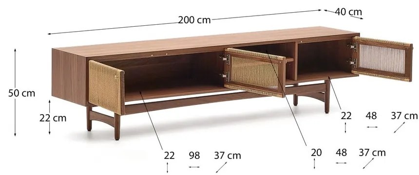 Brązowa szafka pod TV w dekorze orzecha 200x50 cm Elan – Kave Home