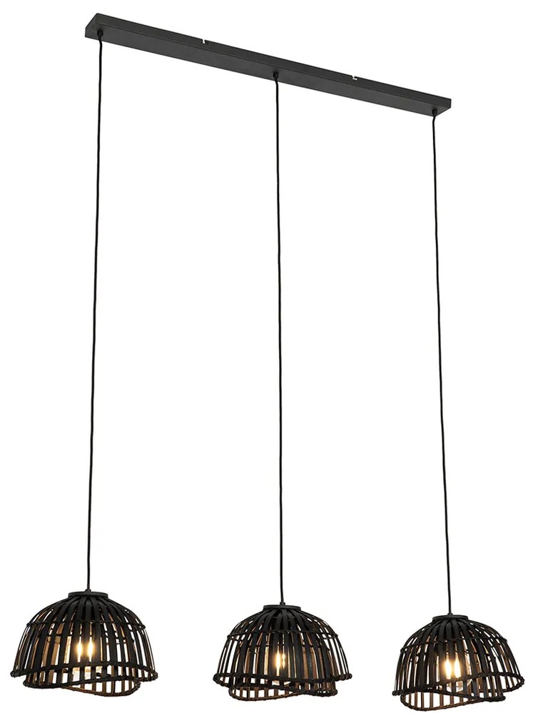 Orientalna lampa wisząca czarna bambusowa 3-światłowa - PuaKolonialny Oswietlenie wewnetrzne