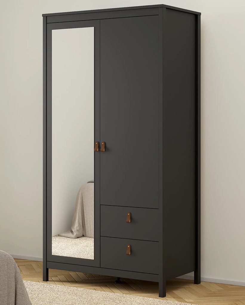 Dwudrzwiowa szafa z lustrem i szufladami Madrid, czarny mat