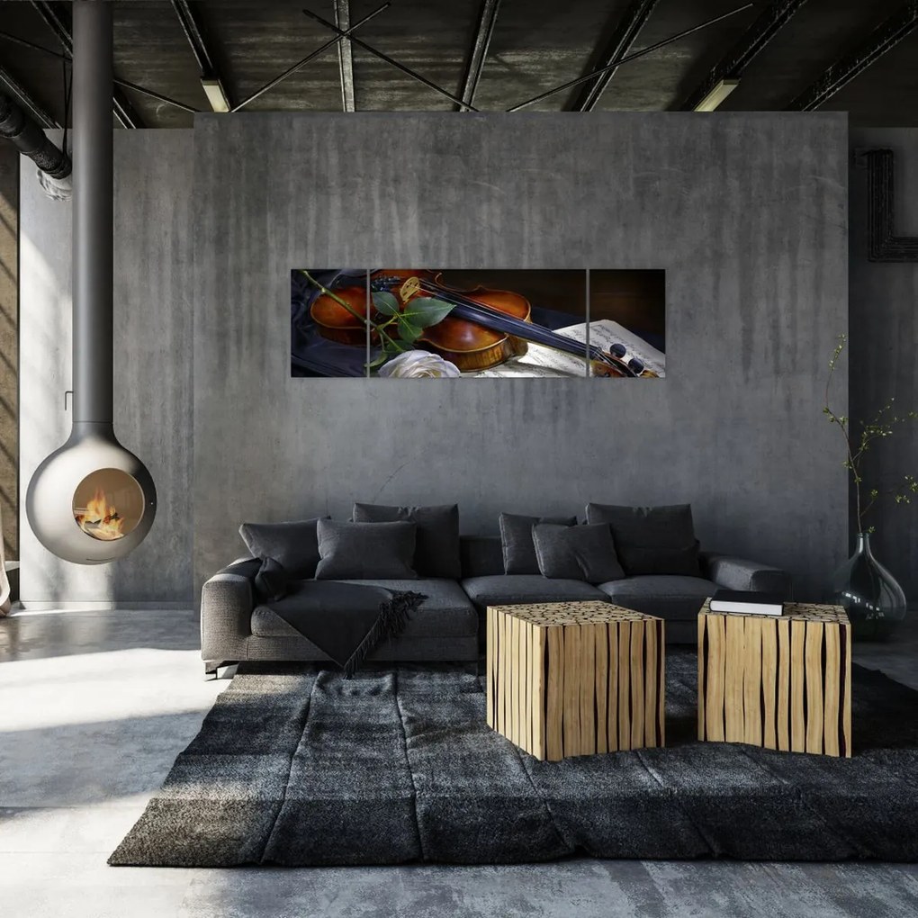 Obraz - Róże i skrzypce (170x50 cm)