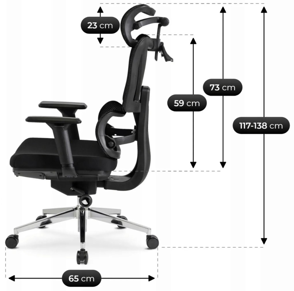 Fotel Biurowy Ergonomiczny Obrotowy z Podnóżkiem DELSIN Czarny
