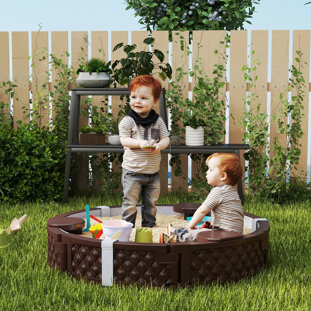 AIYAPLAY Piaskownica, Okrągła piaskownica dla do 3 dzieci, z 3 siedzeniami, wodoszczelna podkładka, plandeka, 300 kg piasku