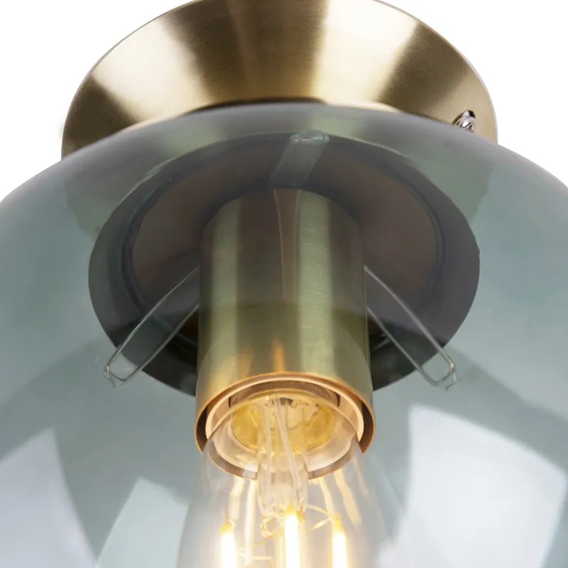 Lampa sufitowa w stylu art deco mosiądz z zielonym szkłem - Pallon
