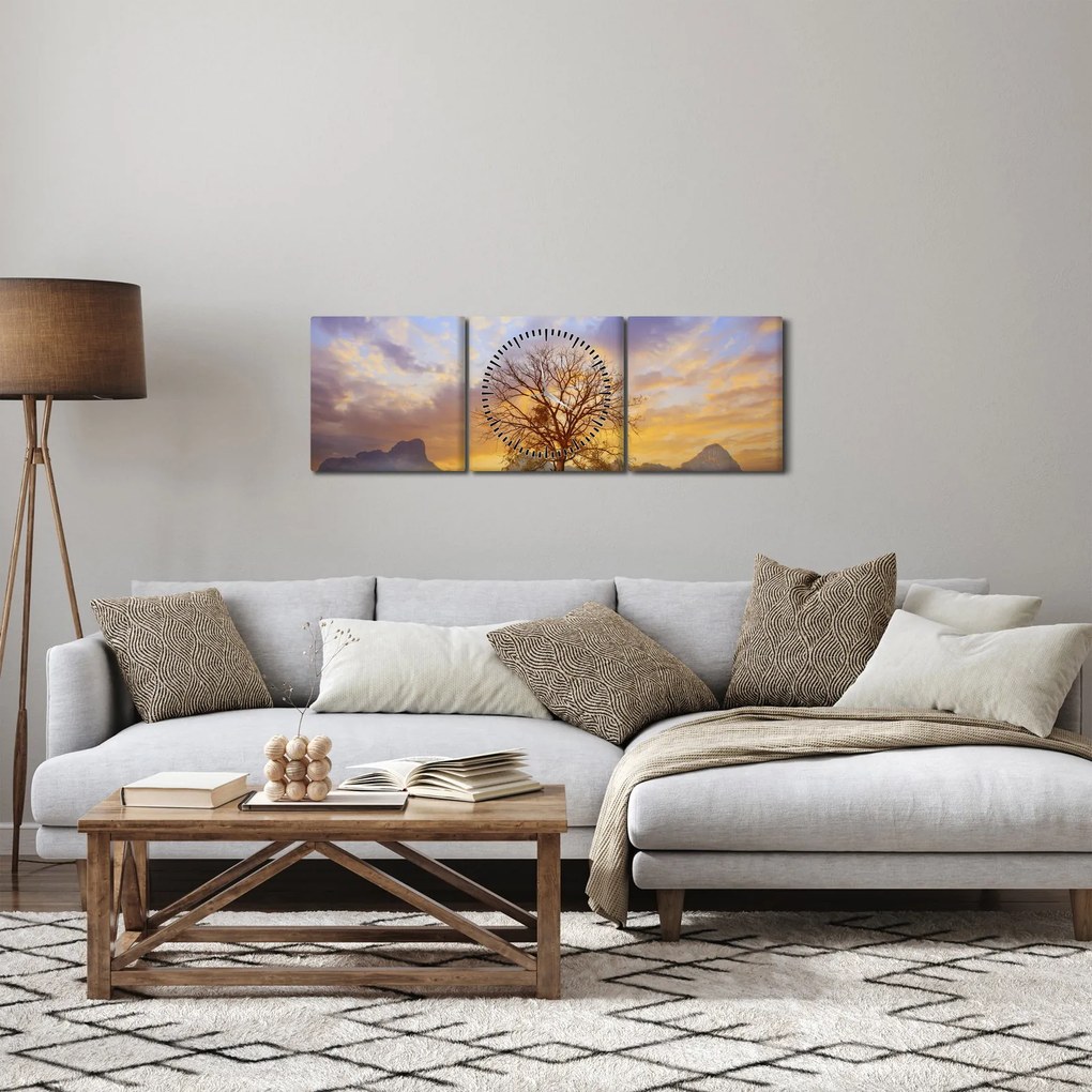Obraz - Pejzaż ze słonecznikami (z zegarem) (90x30 cm)