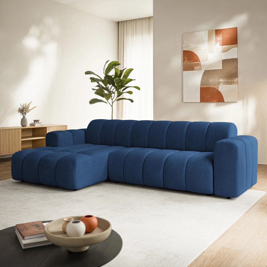 Masseno Narożnik SETIA Lewostronny L-Kształtny, Nowoczesna Sofa narożna, Tkanina Strukturalna - Niebieski, ARAGON 79