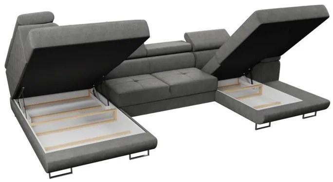 Duża sofa narożna z regulowanymi zagłówkami i pojemnikiem na pościel, złoty/musztardowy, Aspen U, lewy