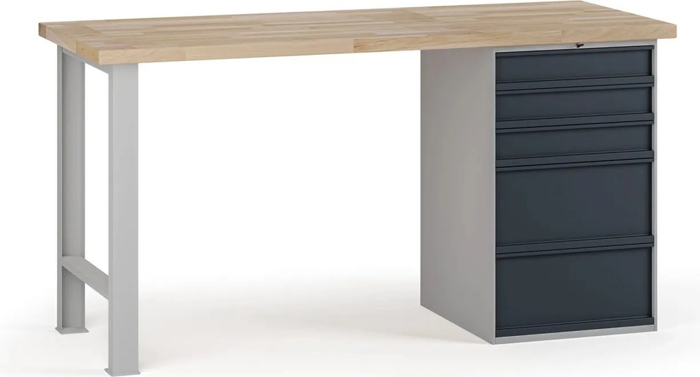 Stół warsztatowy G7, blat bukowy, 1700 x 800 x 840 mm, 1x kontener, 5x szuflada, grafitowy