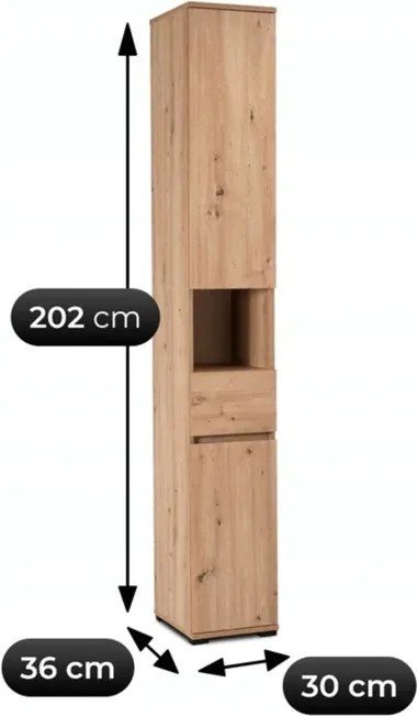 Szafa Słupek PARMA 30 cm Dąb Artisan Do Przedpokoju Loft
