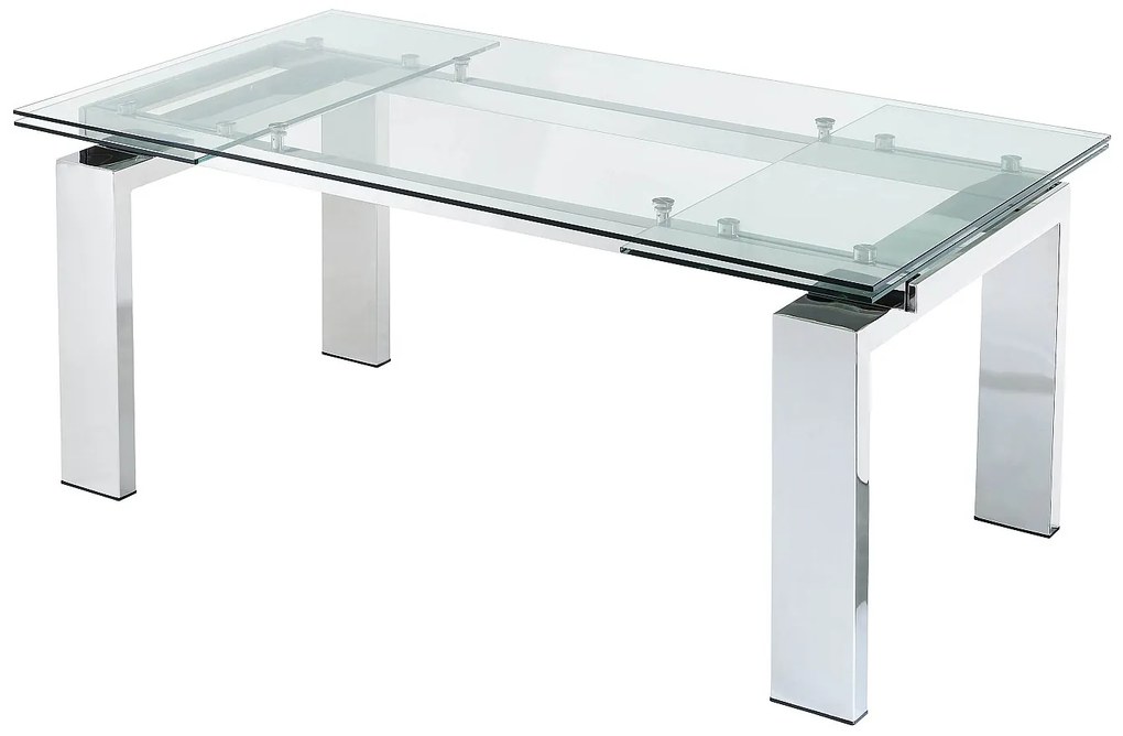 Stół do jadalni rozkładany LUBANA - Szkło hartowane i metal - Dla 8 – 10 osób
