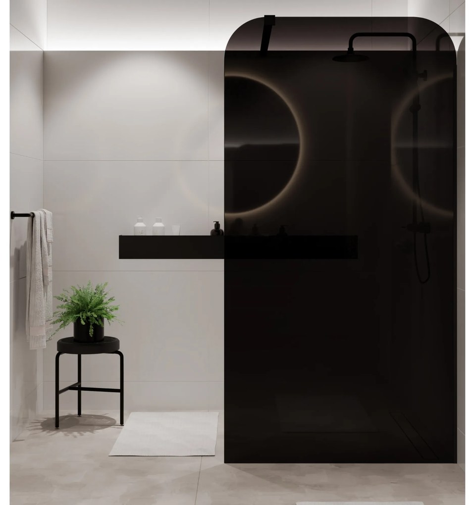 Ścianka prysznicowa WALK IN FIX czarna 8 mm MOLIS Black Square MASSI | różne rozmiary : Kolor profili kabiny - chrom / srebrny, Szerokość ścianki - 120 cm, Typ montażu - WALK in FIX (Do ściany)