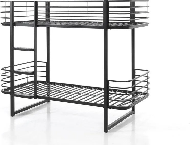Czarne metalowe piętrowe łóżko dziecięce ze stelażem 90x200 cm Oscar – Vipack