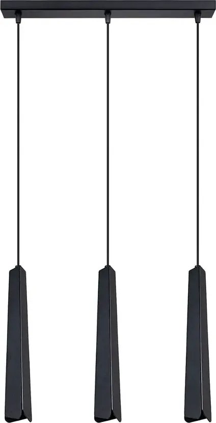 Czarna potrójna lampa wisząca z metalowymi kloszami R8-K43