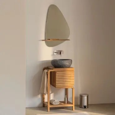 Zestaw Mebli Łazienkowych Z Drewna Tekowego Bradley Nieregularna Z Czarnego Cementu ↔︎40 Cm Fedro - Sklum